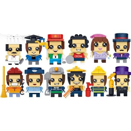 12Pcs Firefighter Doctor Chef Painter Tour Guide Scientist Action Figures DIY Model Building Blocks Toys Gifts