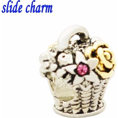 Slide charm Free shipping Unique personality fashion gift baskets pink crystal beads fit Pandora charm bracelet