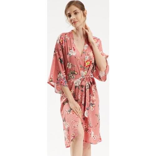 Cotton Wedding Robe For Bride Bridesmaid Sexy Women Casual Kimono Bathrobe Robe Gown Sleepwear Half Sleeve Belt Home Serves