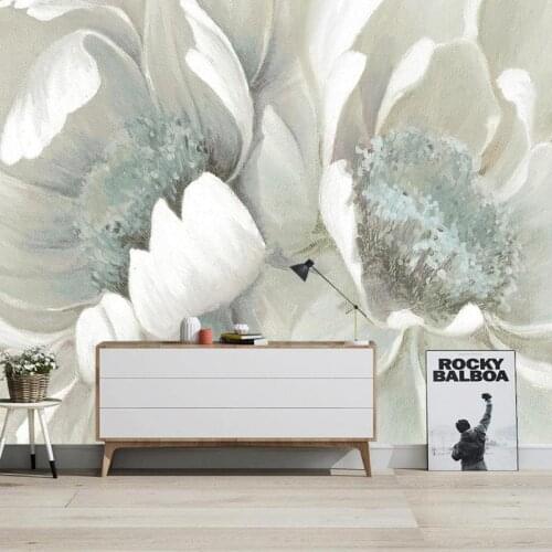 Custom size idyllic hand-painted flowers lilies living room bedroom dining room TV background wallpaper mural PVC silk