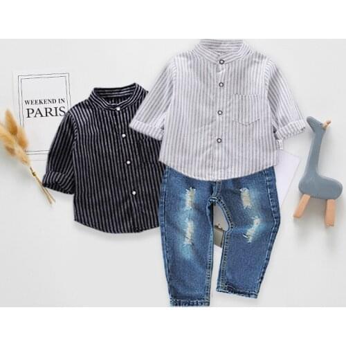IENENS Boys Long Sleeve Clothing Sets Striped Shirts + Jeans 2 3 4 5 Years Spring Child Blouse Suit Kids Causal Clothes Outfits