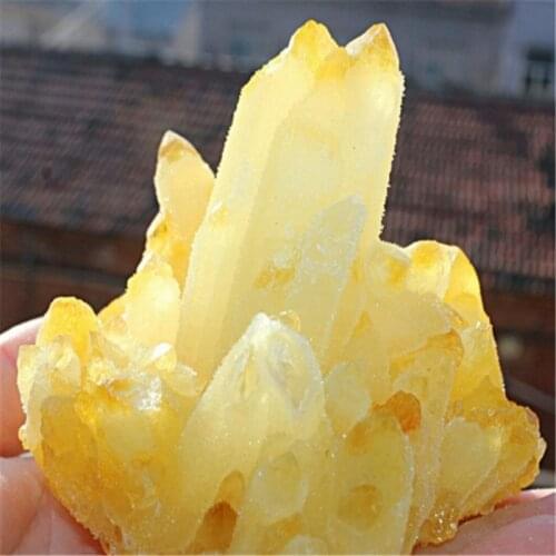 Collection of yellow electroplating crystal specimens, yellow crystal clusters