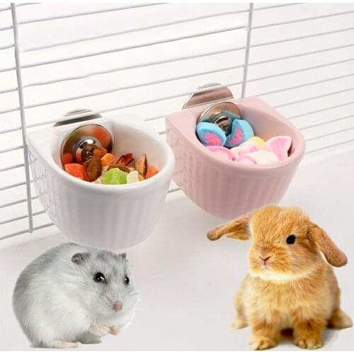 Ceramic Texture Small Pet Hamster Feeder Squirrel Rabbit Hanging Water Food Bowl Cage Decor Small Animals Feeding Supplies