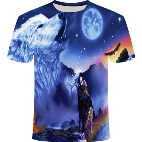 5-14 Years Old 2019 Summer Children 3D T-shirt Kids Animal Wolf Galaxy Cloud Moon Funny Printed T shirt Boys Girls Tshirts Tops