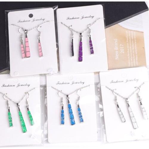 Hot Sell New Fashion Beautiful Long Column Shape Blue Pendant Necklace Women Bride Wedding Party Jewelry Set Gifts