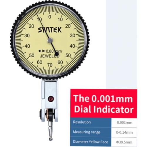 0.001mm Lever Indicator Analog Display Shockproof Dial Test 0-0.14mm Dial Indicator Gauge Meter Diameter 39.5mm Mini Micrometer
