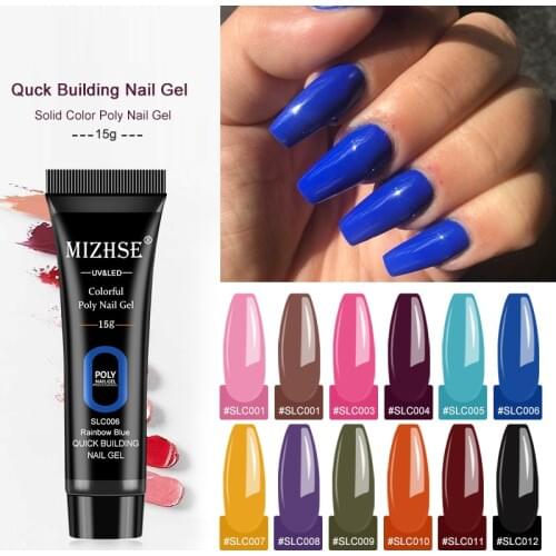MIZHSE 15g Color Poly Nail Gel Building Finger Extension UV Hard Gel Nail Polish Top Base Coat Nail Gel Varnish Nail Art Design