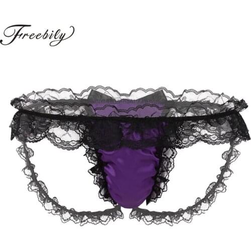 Mens Sissy Lingerie Panties Gay Jockstraps Pouch T-back Frilly Ruffled Lace Bikini Thong Briefs Crossdress Sexy Underwear