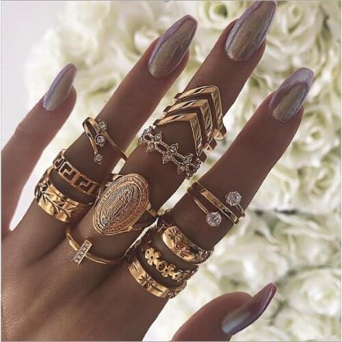 Han Zhishang joint ring European and American creative retro set of geometric ring 13 sets