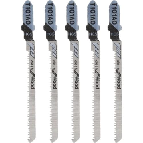 5 Pcs T101AO HCS T-Shank Jigsaw Blades Curve Cutting Tool Kits For Wood Plastic