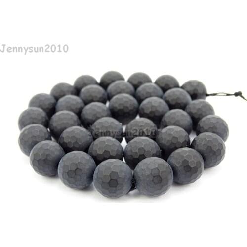 Natural Matte Black Onyx Gems Stones 12mm Faceted Round Spacer Loose Beads 15'' Strand for Jewelry Making Crafts 5 Strands/Pack