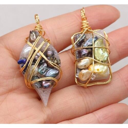 Natural Gem Around The Silver Thread Irregular Pendant Creative Cute DIY Handmade Crafts Necklace Sweater Chain Jewelry Making