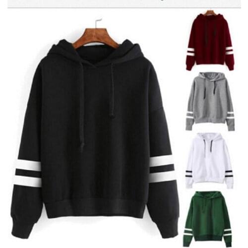 New Kpop Hoodie Sweatshirts Striped Pullovers Women Harajuku Kawaii Tops Korean Ladies Long Sleeve K Pop Hooded Hoody A888