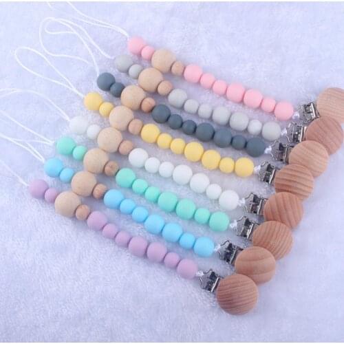 New Wood Beads Nipple Holder Toys Accesories Baby Products Pacifier Clip Baby Silicone Nipple Chain Anti-dropping Chain