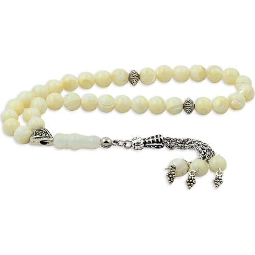 Mother of Pearl Stone Handmade Rosary with Sphere Shaped