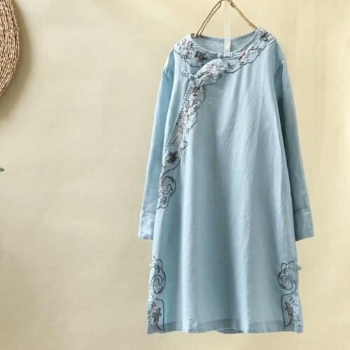 Long Sleeve Retro Split Cheongsam Large Size Floral Mid Length Dress Autumn Chinese Style Elegant Cheongsam 2021 New Style