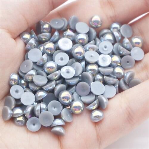 1000/500pcs 2-5mm and Mixed Size Dark Gray AB Glue on ABS Imitation Half Round Pearls Resin Flatback Beads For Jewelry Making