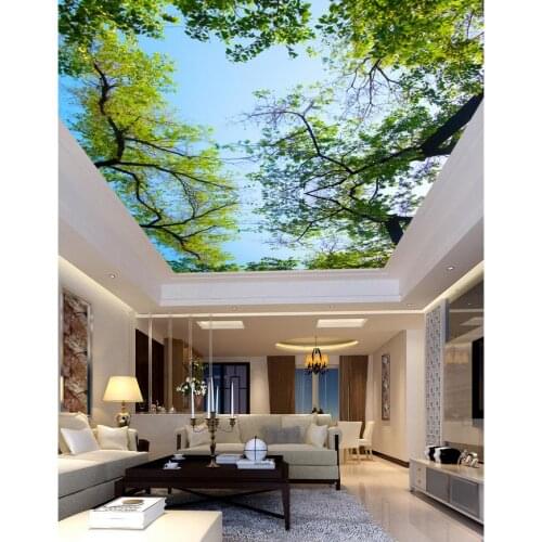 Custom photo wallpaper Zenith ceiling Trees blue sky ceiling modern European hotel wallpaper 3d mural for living room