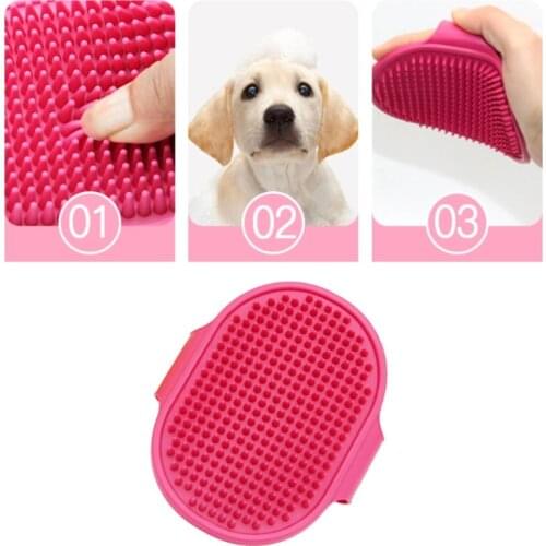Pet Bath Brush Soothing Rubber Comb Adjustable Handle for Long Short Haired Pets