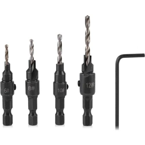 5pcs/set 1/4Inch Hex Shank Drill Bits Wood Drill Countersink Drill Bit With Hex Wrench Woodworking Drilling Hand Tools Set