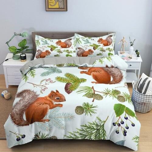 Animal Cute Squirrel Bedding Set Fashion 3D Print Comforter Luxury Queen King Single Duvet Cover Set Home Textile Decor Modern