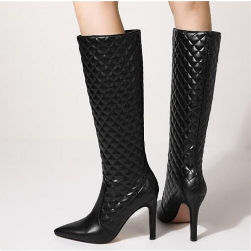 New Brand Knee High Boots Women Sexy High Heels Autumn Winter Long Boots Cowboy Western Boots Women Party Shoes Black White