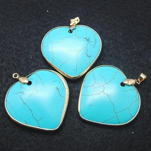 1pc blue turquoise stone pendants size 40mm heart shape for women pendants making accessories lovely jewelry findings howlite