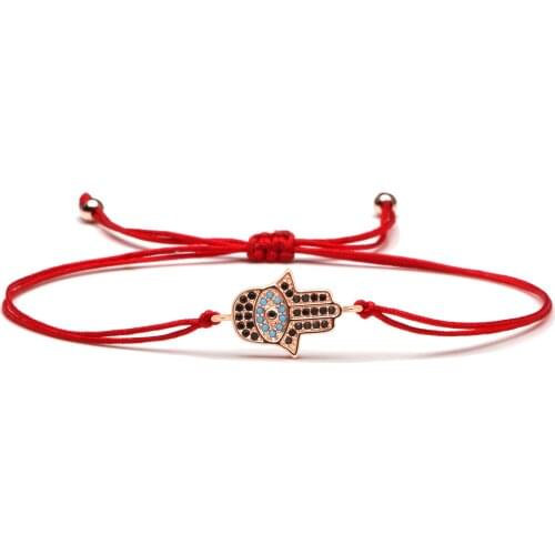 Black Blue Cubic Zirconia Hamsa Hand Evil Eye Luck Charm Bracelet Women High Quality CZ Copper Fatima Red String Chic Jewelry