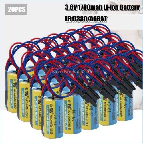 20pcs Genuine A6BAT 3.6V programmable controller battery for CNC system servo 1700mAh with plug ER17330V lithium 2/3A battery