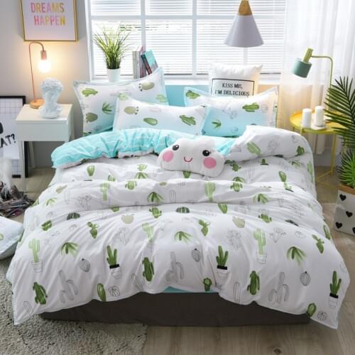 Cartoon Cactus Cute Design 3/4pcs Bedding Set Contain Duvet Cover Bed Sheet Pillowcase Aloe Cotton No Shrinkage and Deformation