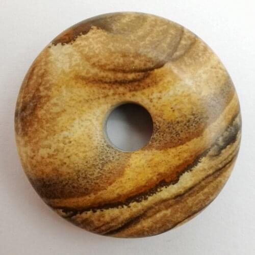 30MM Natural Picture Stone GEM Carved Safety Button Pendant Necklace Jewelry H325