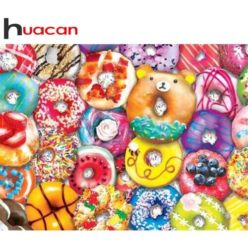 Huacan Diamond Mosaic Donuts Food Embroidery 5D Diamond Painting Complete Kit Landscape Creative Hobbies Decoration Home