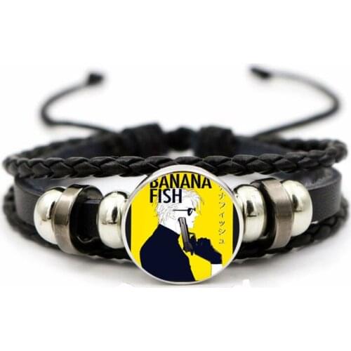 Anime BANANA FISH Bracelet Print Transparent Glass Dome Charm Leather Bracelets Anime Jewelry teenager Cosplay boys girls Gift