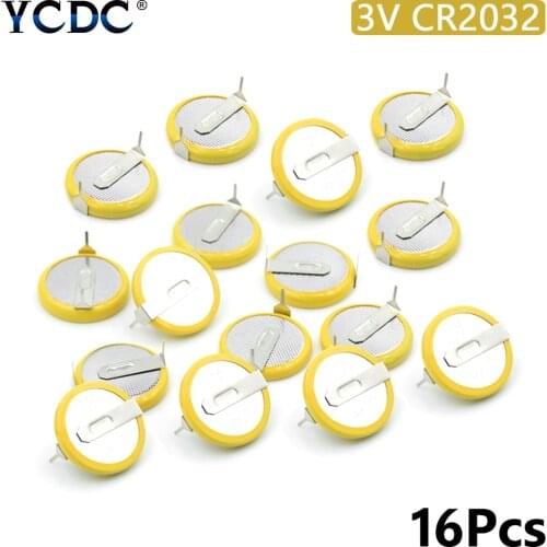 16X 3v cr2032 button battery coin cell with 2 mounting pins/tabs single use Soldered 2 Pins for Main Board Remote Control Game