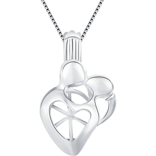 CLUCI 3pcs 925 Sterling Silver Kissing Lovers Heart Shaped Pendant Silver 925 Pearl Locket Valentine Day Gift Jewelry SC122SB