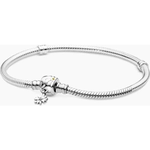 Flower Clip S925 Silver Bracelet Bangle Snake Chain Original Charms Sterling Silver Bead DIY Bracelet Girl Women Jewelry Gift