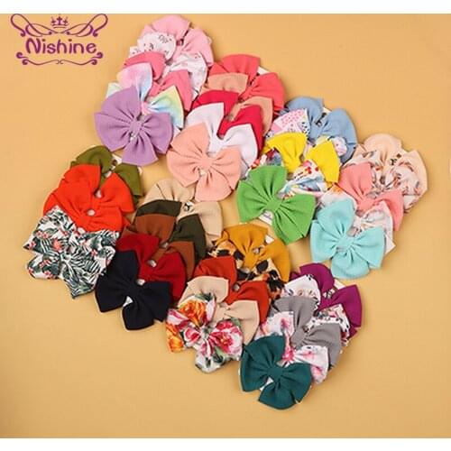 Nishine 5pcs/lot Lovely Cartoon Print Bowknot Baby Hair Clips Fashion Princess Bangs Hairpins Children Headwear Birthday Gifts