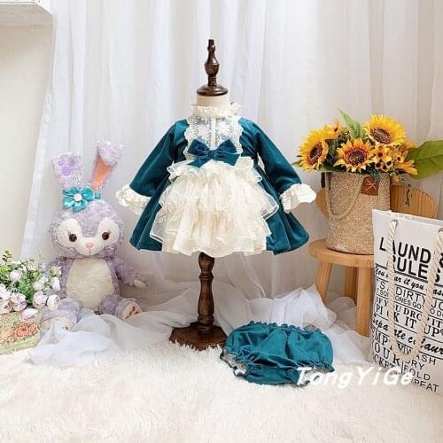 Spanish palace style girl velvet birthday dress princess dress lolita autumn and winter baby puffy dress