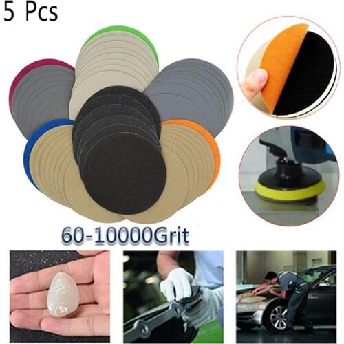 5pcs 5'' Hook And Loop Sanding Pad 60 - 10000 Grit Wet Or Dry Sand Paper Sanding Discs For Polishing Wheel Cleaning Tools