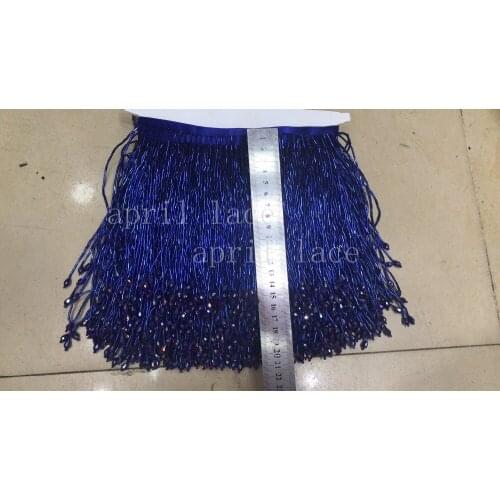 DX009# 5 yards /bag 14-15cm width royal blue color pendant beads ribbon fringe tassel for garment/decorative/wedding dress