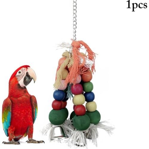 Bird Cage Parrot Toys Parrot Chewing Toy Anti-Biting Rattan Ball Wooden Bird Toys Parrot Hanging Toys for Parrots With Bell