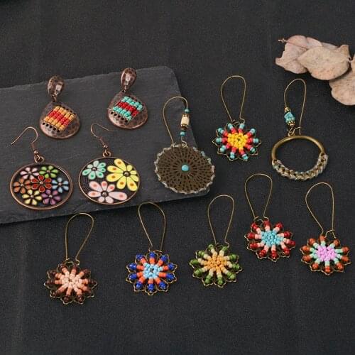 Round Hollow carving Ethnic dangle Earrings Bead Flower Hanging Earrings Elegant Drop earrings for women Jewelry gift Wholesale