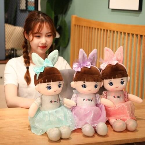 50/130cm Kawaii Plush Girl Dolls with Rabbit Ear Soft Stuffed Dolls Lovely Plush Toys Girl Toys Kids Birthday Valentine Gift