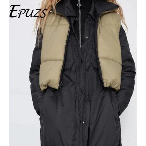 ZA 2021 green Short Puffer Vest coat Female Spring bomber jacket Warm zipper waistcoat Streetwear sleeveless Short coat