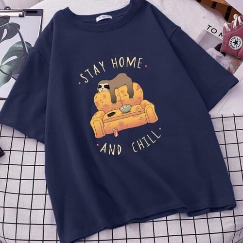 Sloth Stay Home And Chill Camisetas De Mujer T Shirts Women Anime Tops Tee Shirt Femme Roupas Femininas Vetement Femme 2021