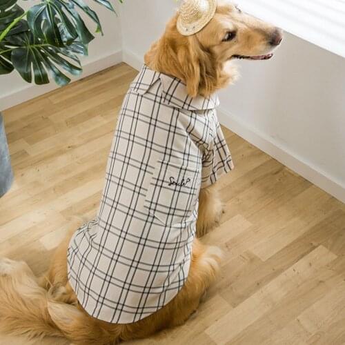 Summer Dog Clothes Plaid Large Dog T-shirt Labrador Doberman T-shirts Gentleman Pet T-shirts Comfort Dog Costume for Pet