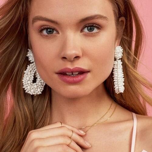 MANILAI Bohemian White Beaded Earrings Handmade Seed Beads Tassel Drop Dangle Earrings For Women Statement Jewelry