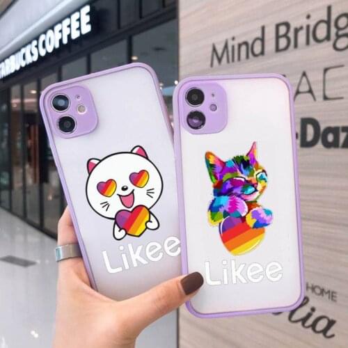 Fashion Likee cat bear love heart art Phone Case For iPhone 12 11 Mini Pro XR XS Max 7 8 Plus X Matte transparent Purple Back