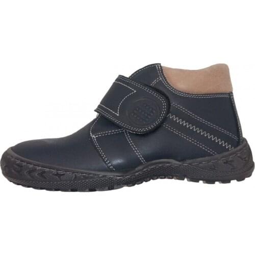 Boys navy leather ankle boots with a velcro, from Andanines