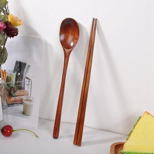 Teak Wooden Spoons and Chopsticks Set, Non-Stick Spoons Soup-Teaspoon for Kitchen Cooking Utensil Tools